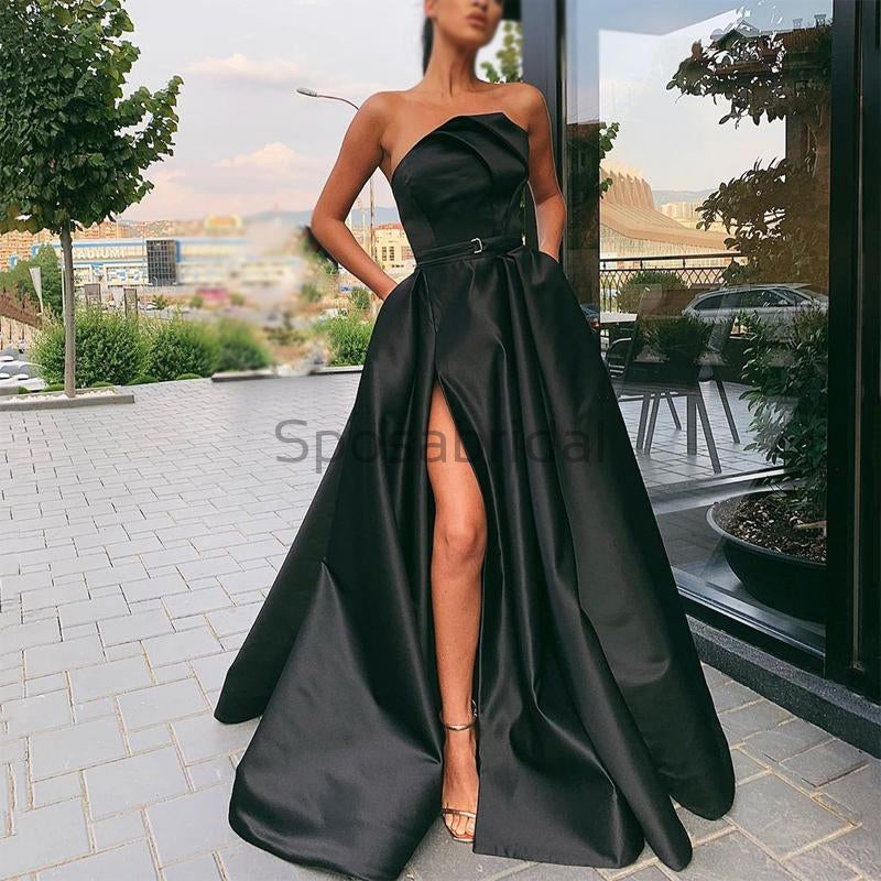 Black Satin Prom Dress Illusion Long Sleeve Sweetheart Simple Plain Party  Dresses Floor Length High Slit Evening Gown - AliExpress